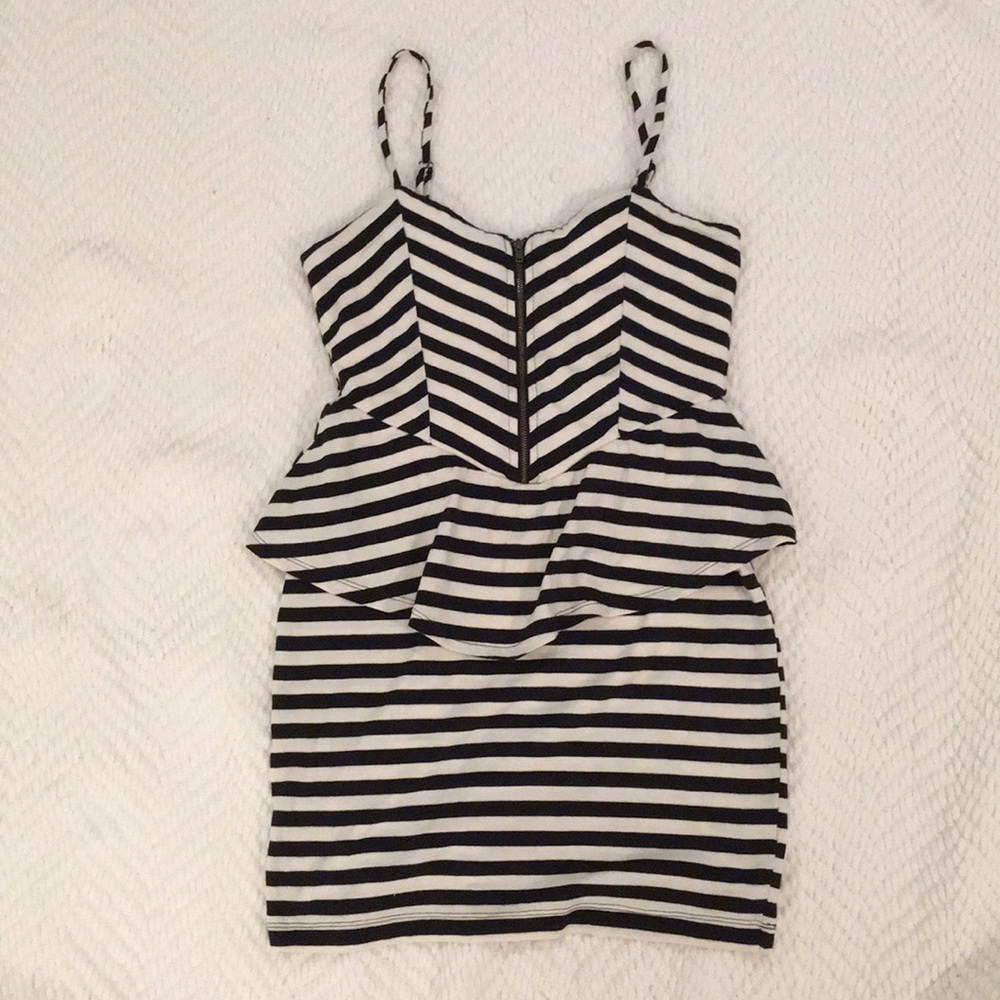 SPARKLE AND FADE STRIPED PEPLUM DRESS